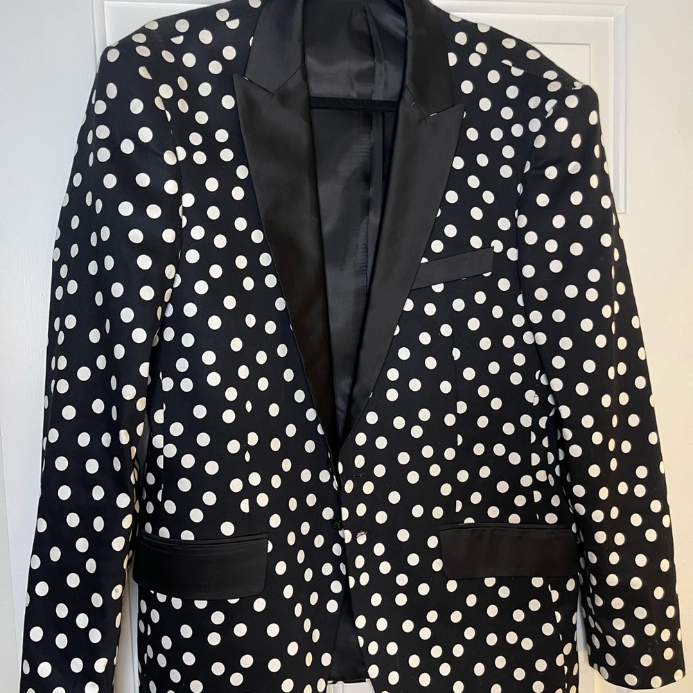 Polka Dot Blazer with Black Lapel